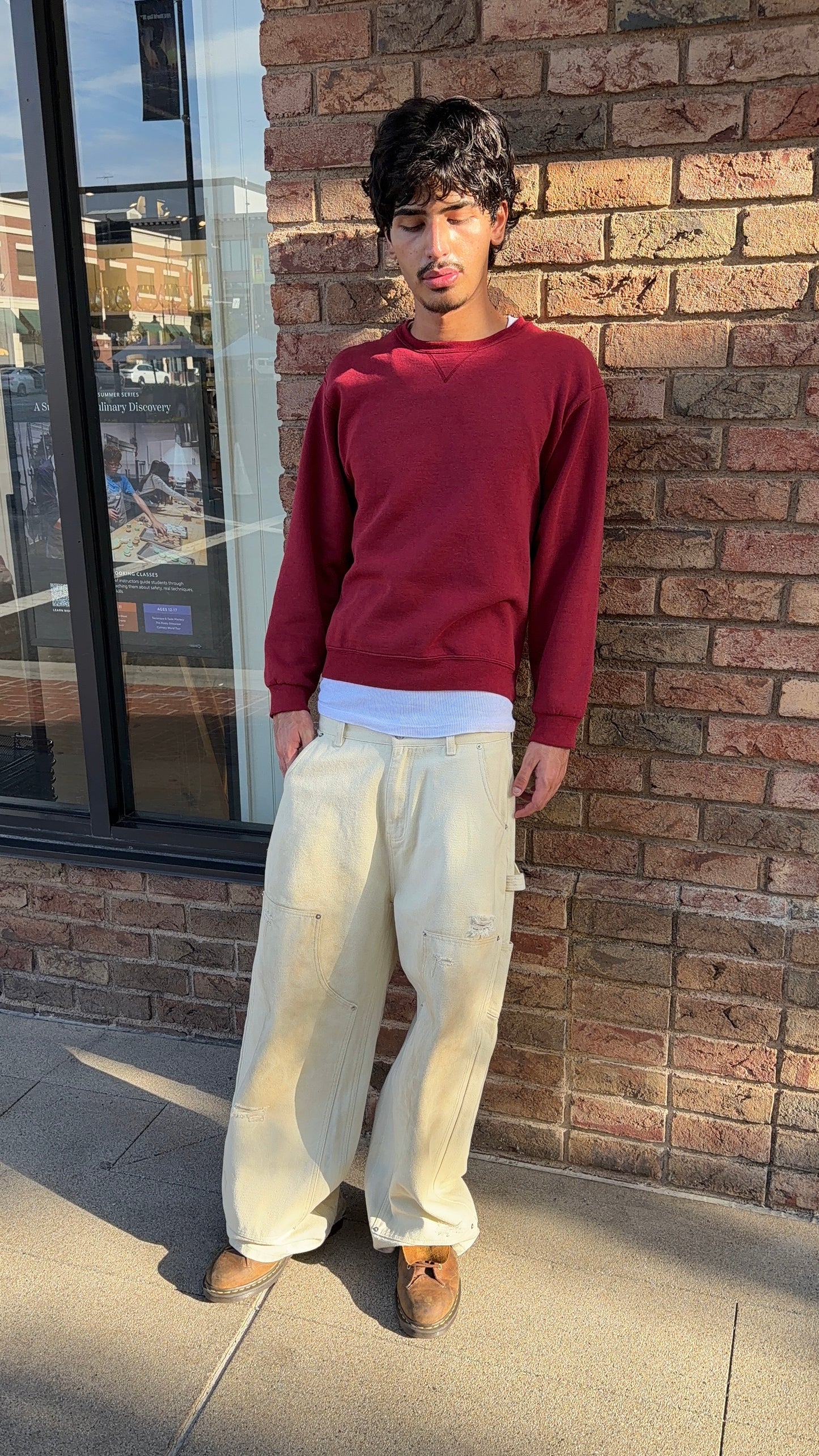 CREAM DOUBLE KNEE CANVAS PANTS (PRE-ORDER)