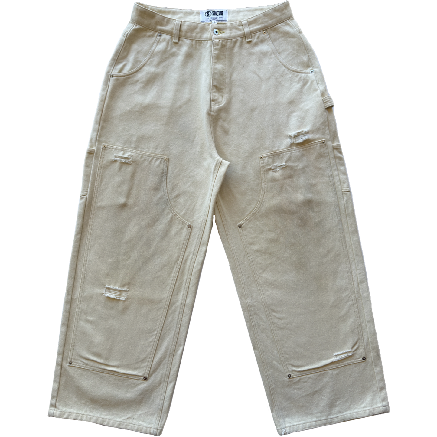 CREAM DOUBLE KNEE CANVAS PANTS (PRE-ORDER)