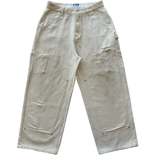 CREAM DOUBLE KNEE CANVAS PANTS (PRE-ORDER)
