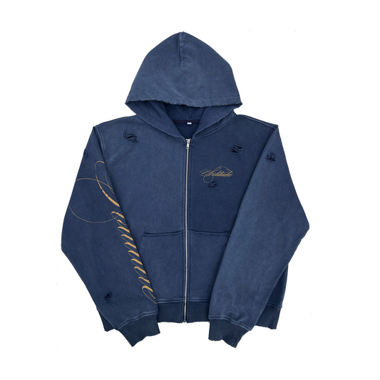 NAVY BLUE SCRIPTURE ZIPUP HOODIE