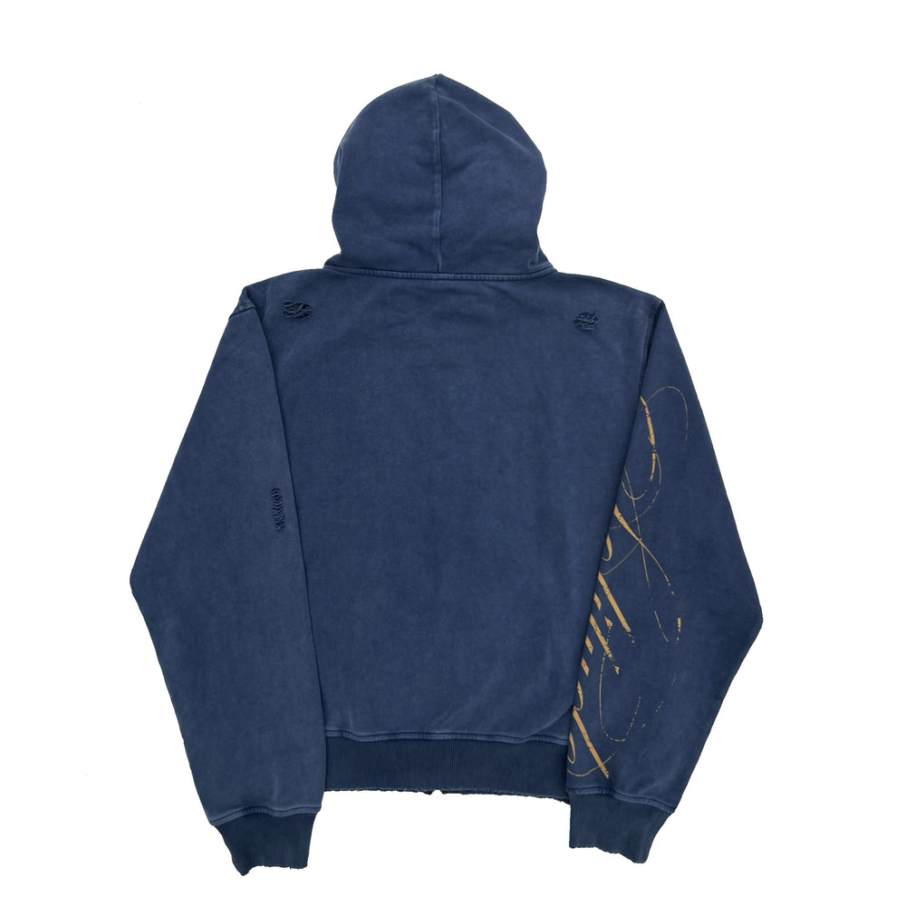 NAVY BLUE SCRIPTURE ZIPUP HOODIE